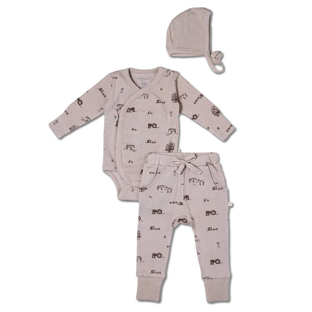 MakeMake Organics - Organic Kimono Onesie & Pants Set in Farm