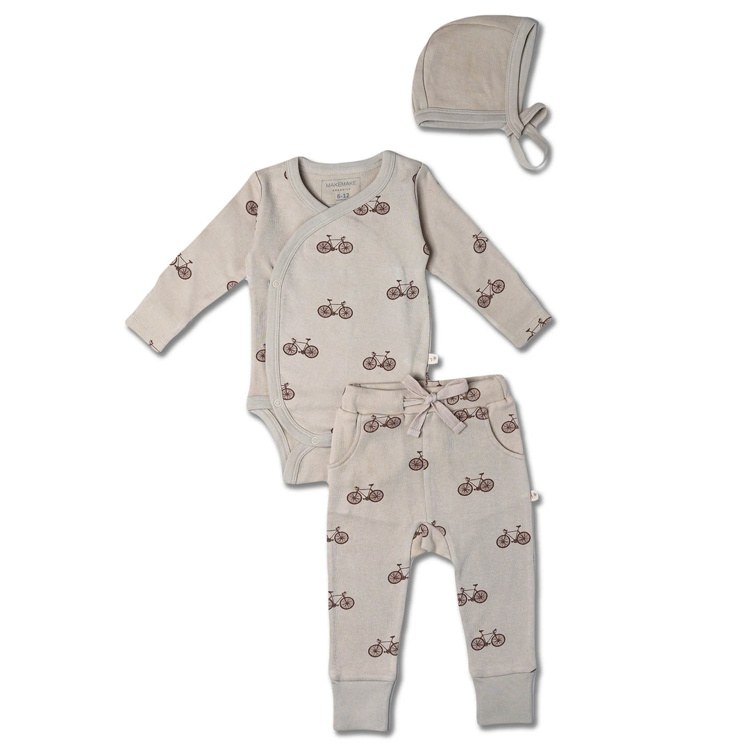 MakeMake Organics - Organic Kimono Onesie & Pants Set in Bicycles