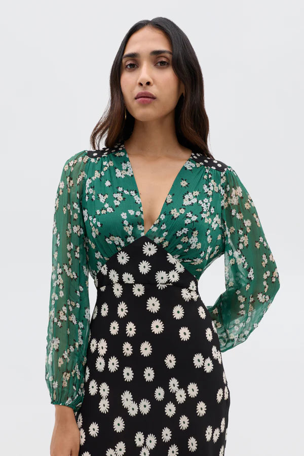 RIXO - Kalia Dress in City Floral Mix Olive