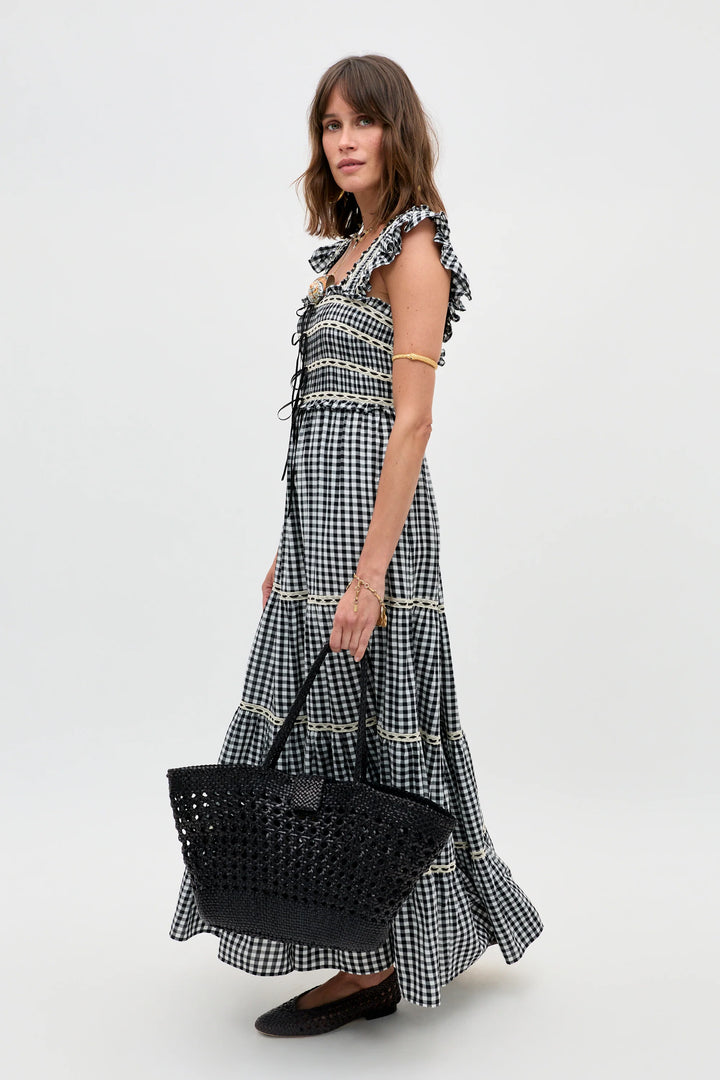 RIXO - Chandra Cotton Midi Dress in Black Check