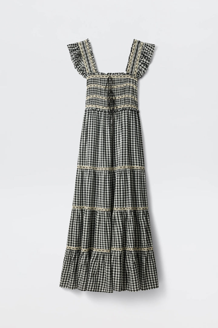 RIXO - Chandra Cotton Midi Dress in Black Check