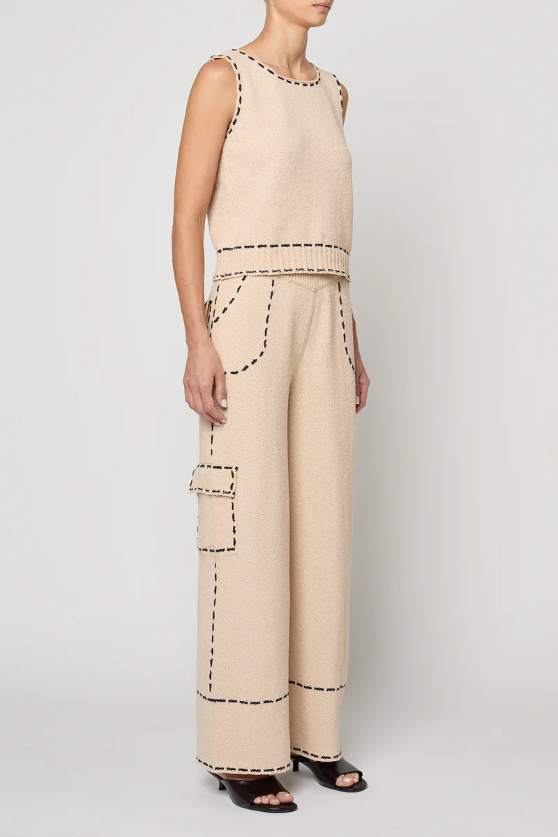 Atelier Delphine – Romy Boucle Cotton Sleeveless Top in Grain and Navy
