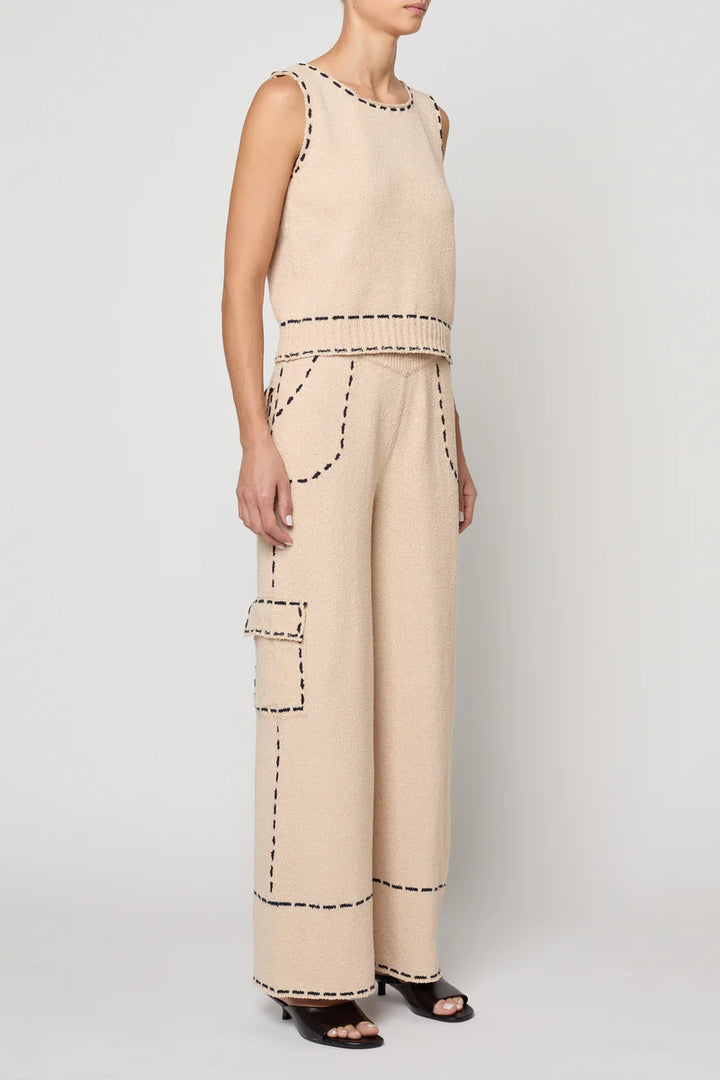Atelier Delphine – Romy Boucle Cotton Sleeveless Top in Grain and Navy