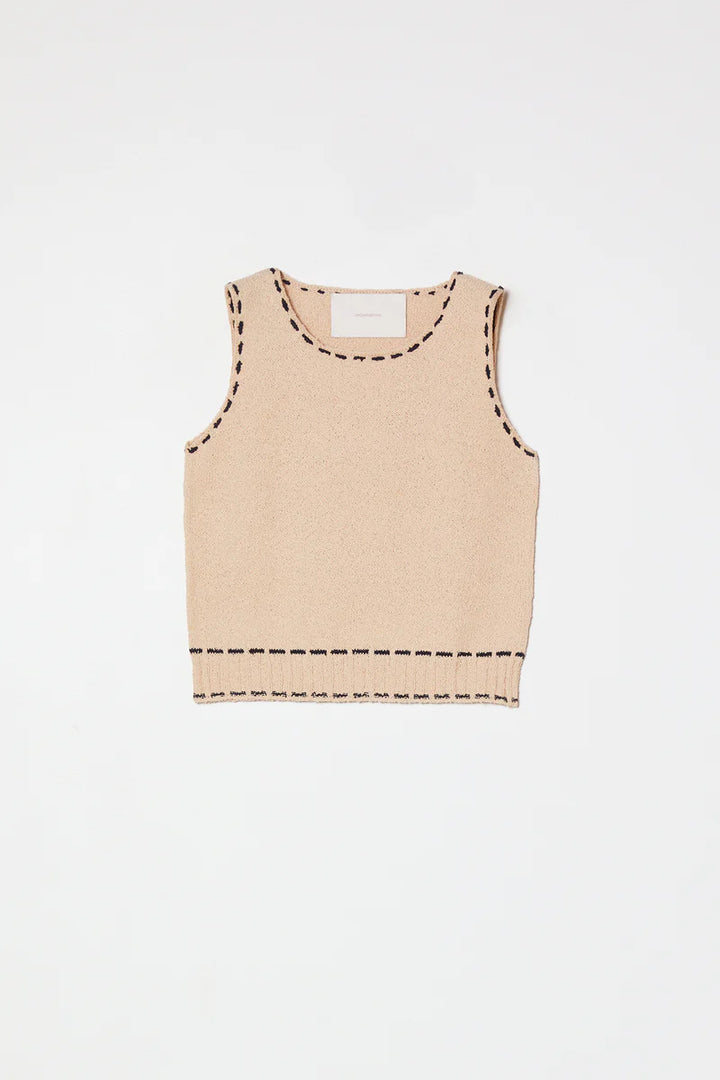 Atelier Delphine – Romy Boucle Cotton Sleeveless Top in Grain and Navy