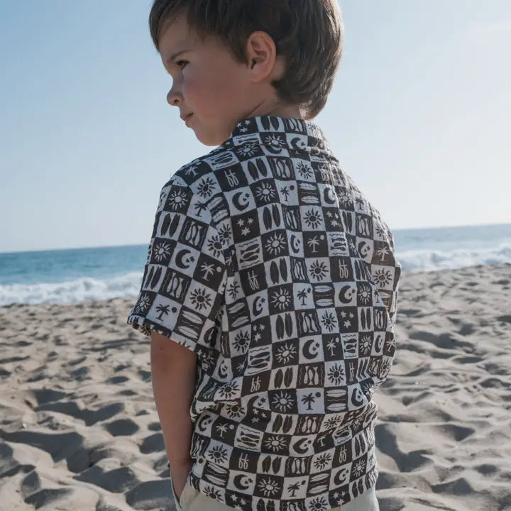 Forever French Baby – Short Sleeve Muslin Button Down in Summer Check