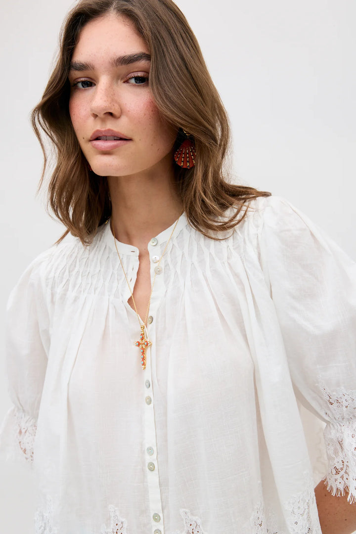 RIXO - Erika Cotton Blouse in Ivory