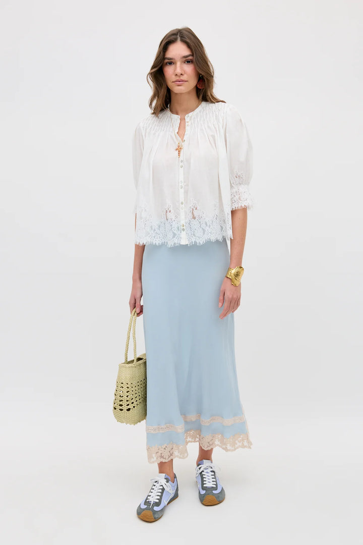 RIXO - Erika Cotton Blouse in Ivory