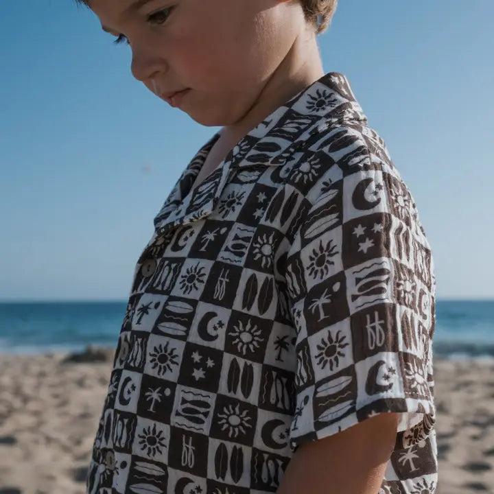 Forever French Baby – Short Sleeve Muslin Button Down in Summer Check