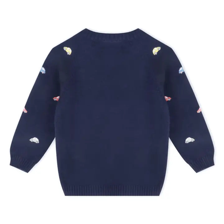 Viverano Organics – Embroidered Baby Button Cardigan in Mini Beetle Cars
