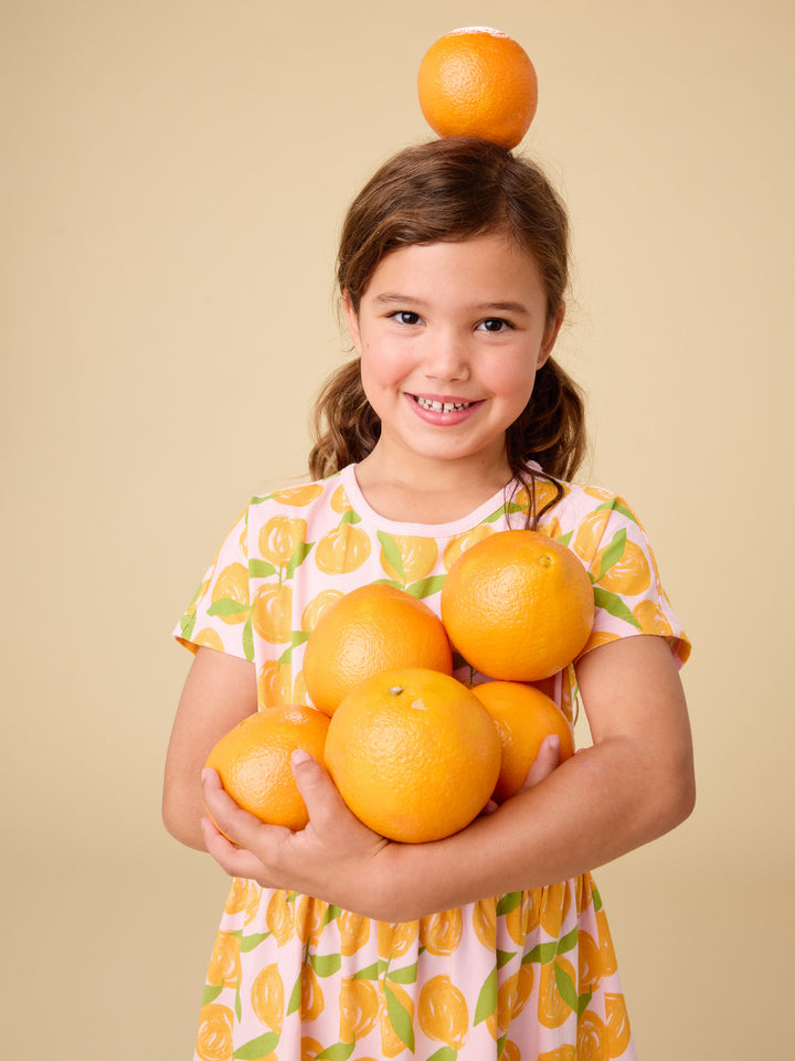 Tea Collection – Short Sleeve Twirl Dress in Valencia Orange