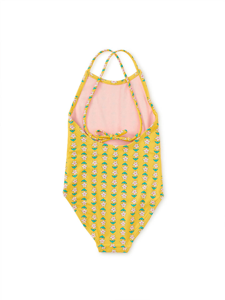 Tea Collection – Cross Back One Piece Swimsuit in Vintage Floral Tile