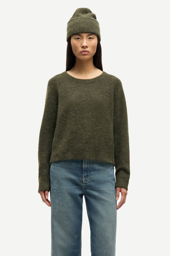 Samsoe Samsoe – Nor O-N Short Sweater in Dark Evergreen