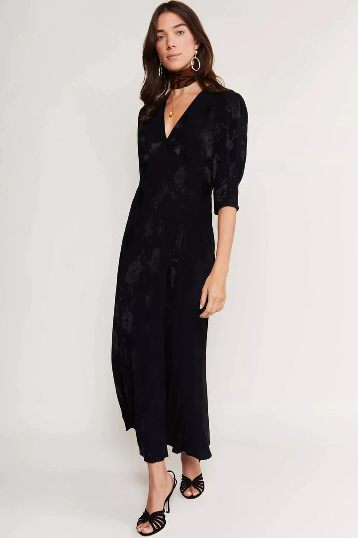 RIXO - Zadie Dress in Jacquard Black Poppy