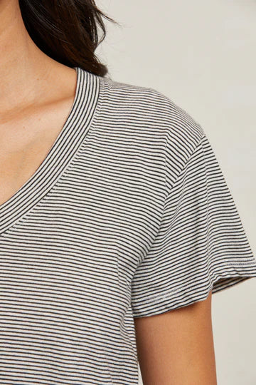Perfect White Tee – Hendrix V-Neck Tee in Ivory and Black Stripe