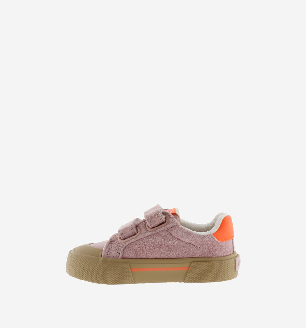 Victoria – Tribu Wide Fit Split Leather & Contrast Kids Sneakers in Pink/Orange