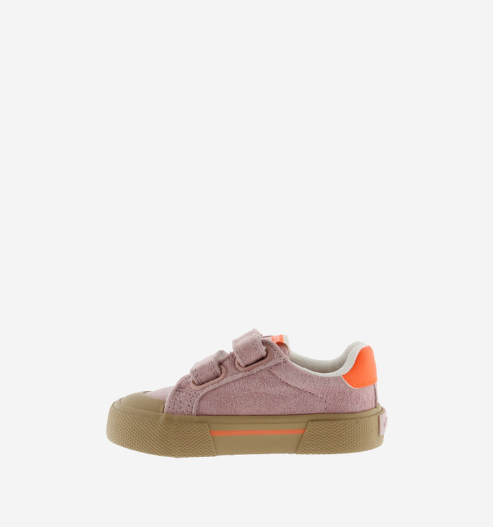 Victoria – Tribu Wide Fit Split Leather & Contrast Kids Sneakers in Pink/Orange