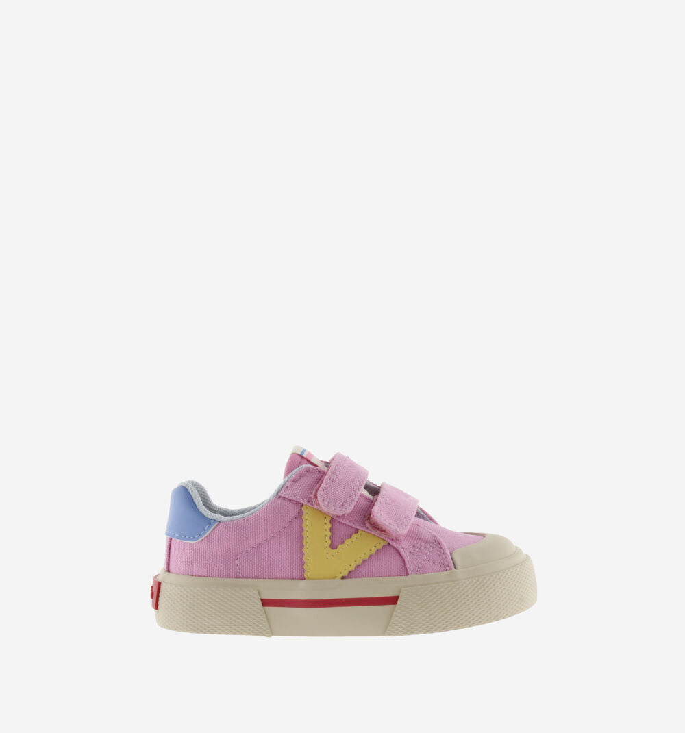 Victoria – Tribu Wide Fit Split Leather & Contrast Kids Sneakers in Rosa