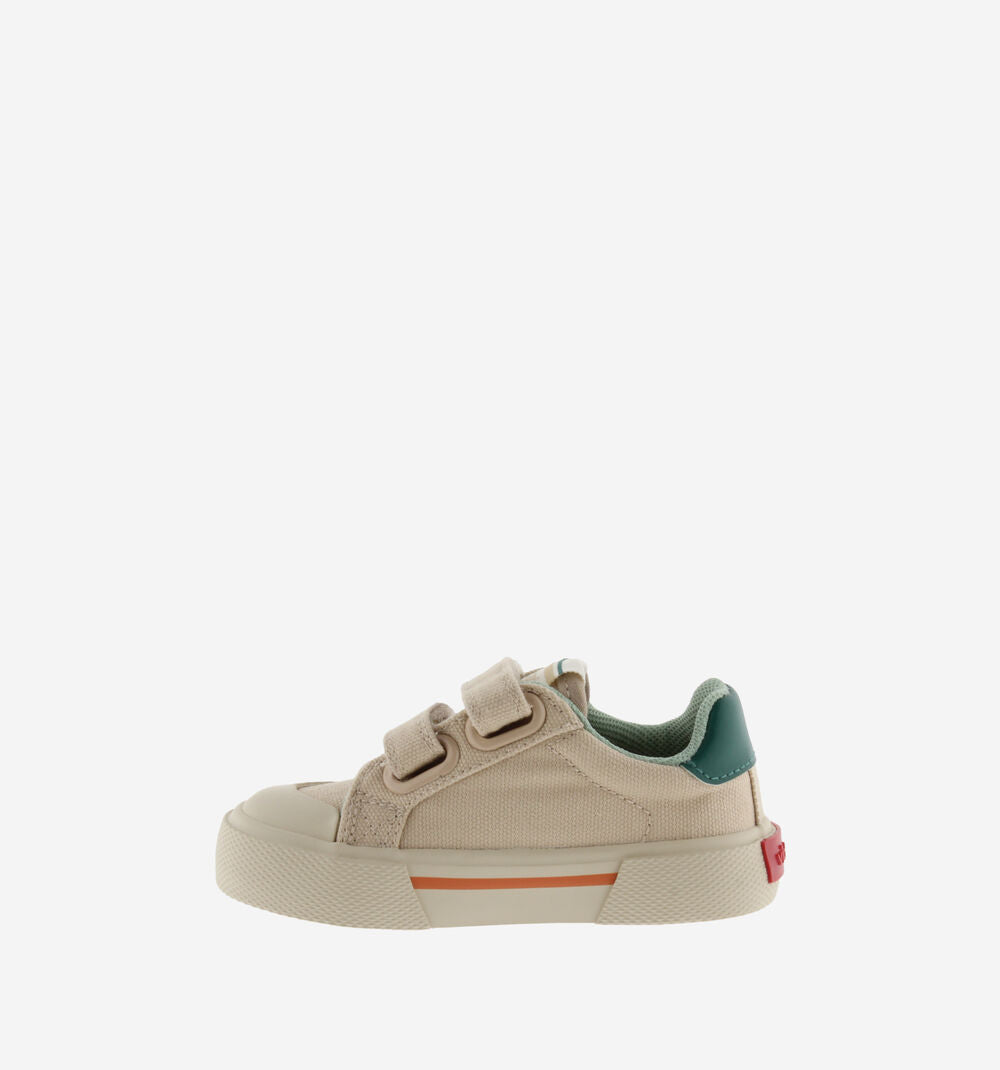 Victoria – Tribu Wide Fit Split Leather & Contrast Kids Sneakers in Beige