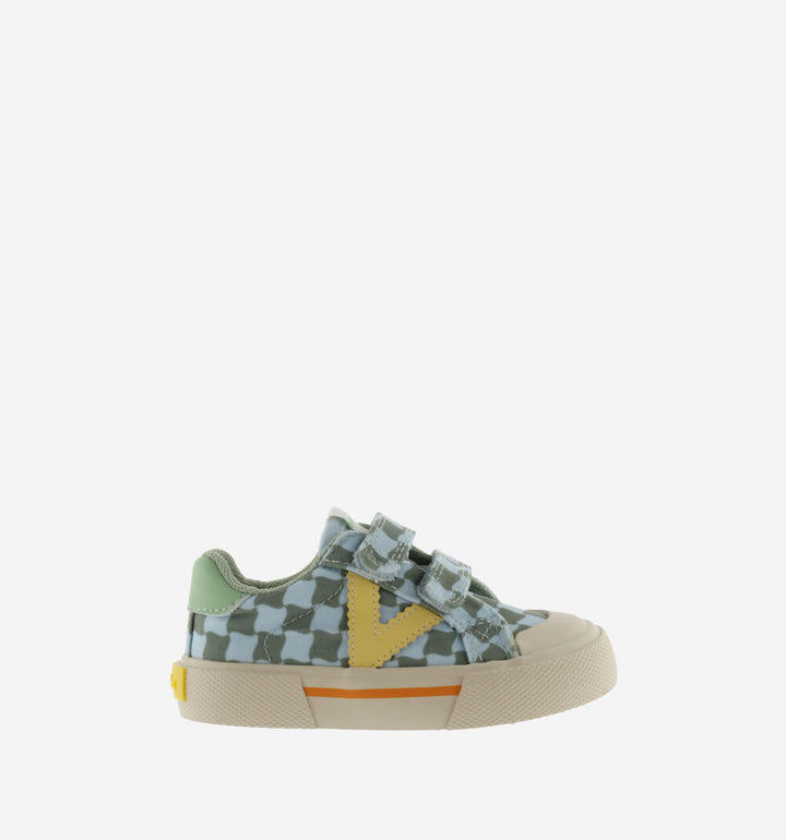Victoria – Tribu Wide Fit Split Leather & Contrast Kids Sneakers in Kaki Check