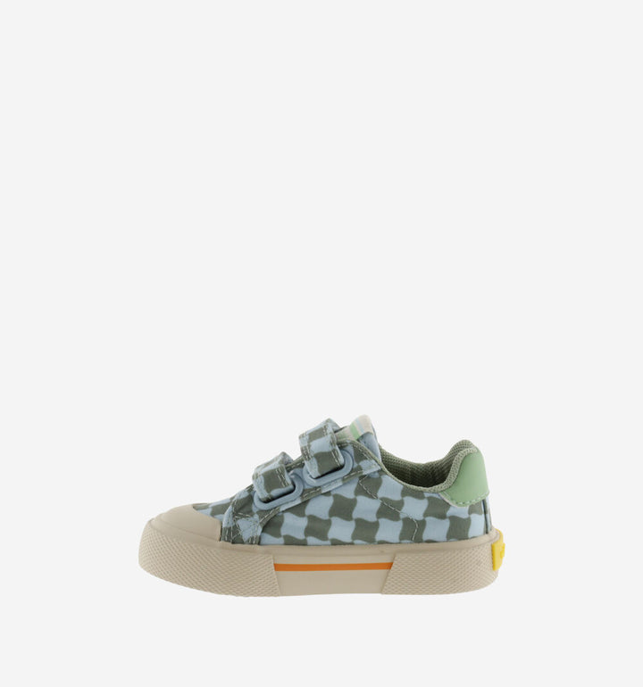 Victoria – Tribu Wide Fit Split Leather & Contrast Kids Sneakers in Kaki Check