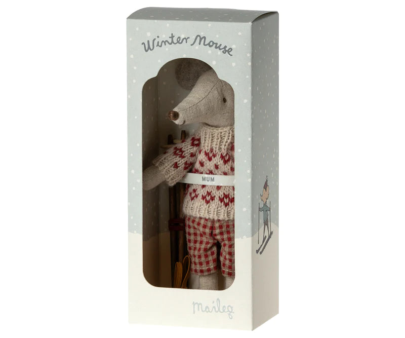 Maileg – Winter Mum Mouse with Ski Set