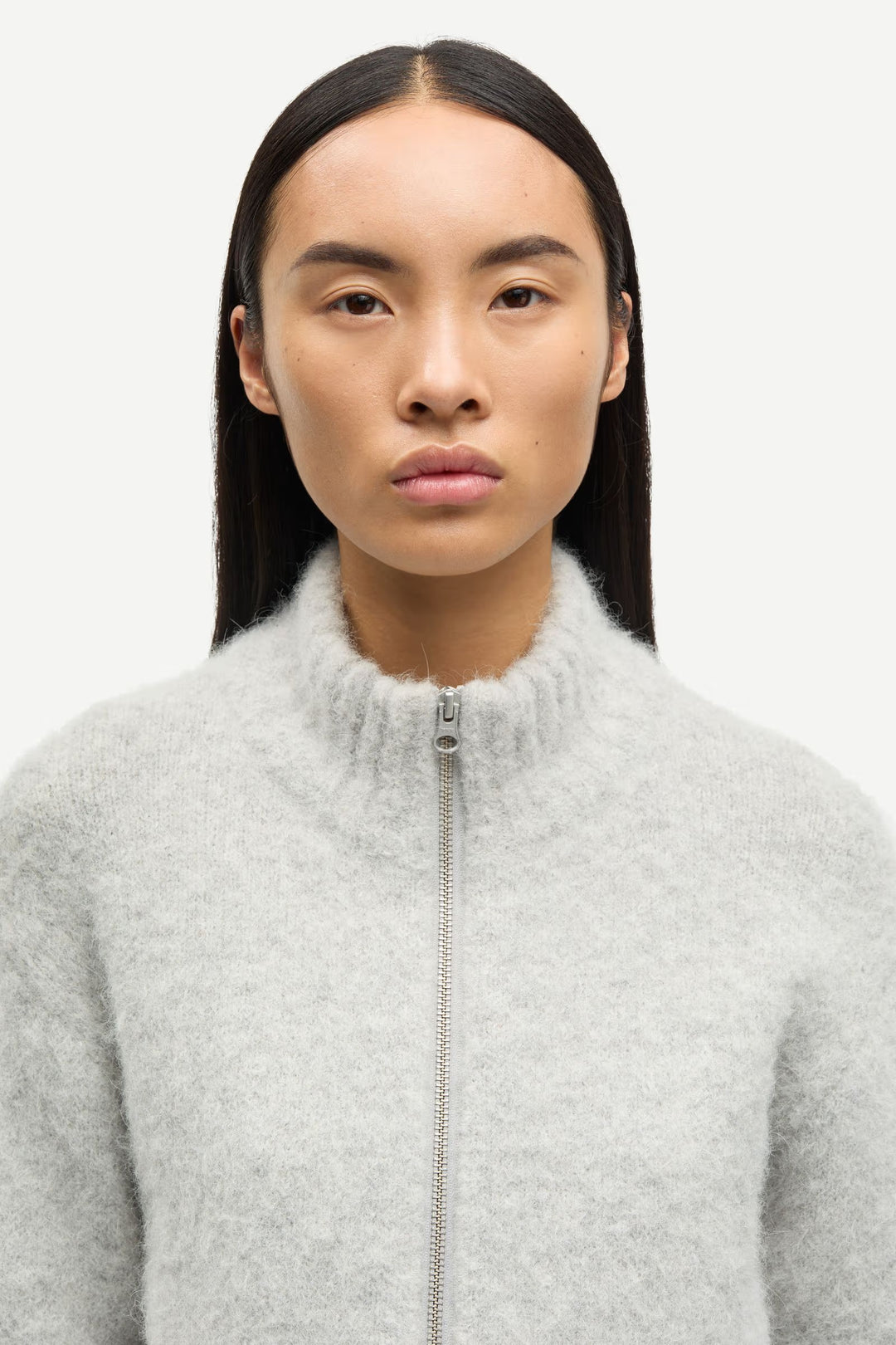 Samsoe Samsoe - Sajeanne Zip Cardigan in Light Grey Melange