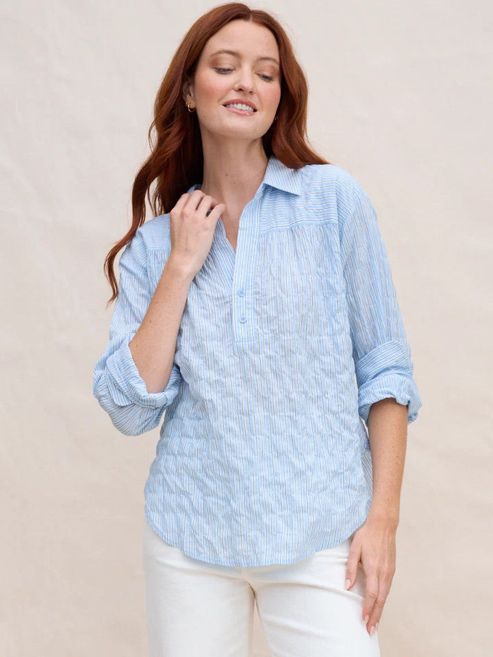 Margaret O'Leary – Marina Popover Shirt in Blue Stripe