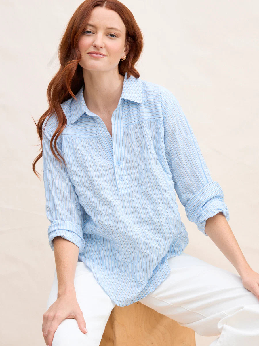 Margaret O'Leary – Marina Popover Shirt in Blue Stripe