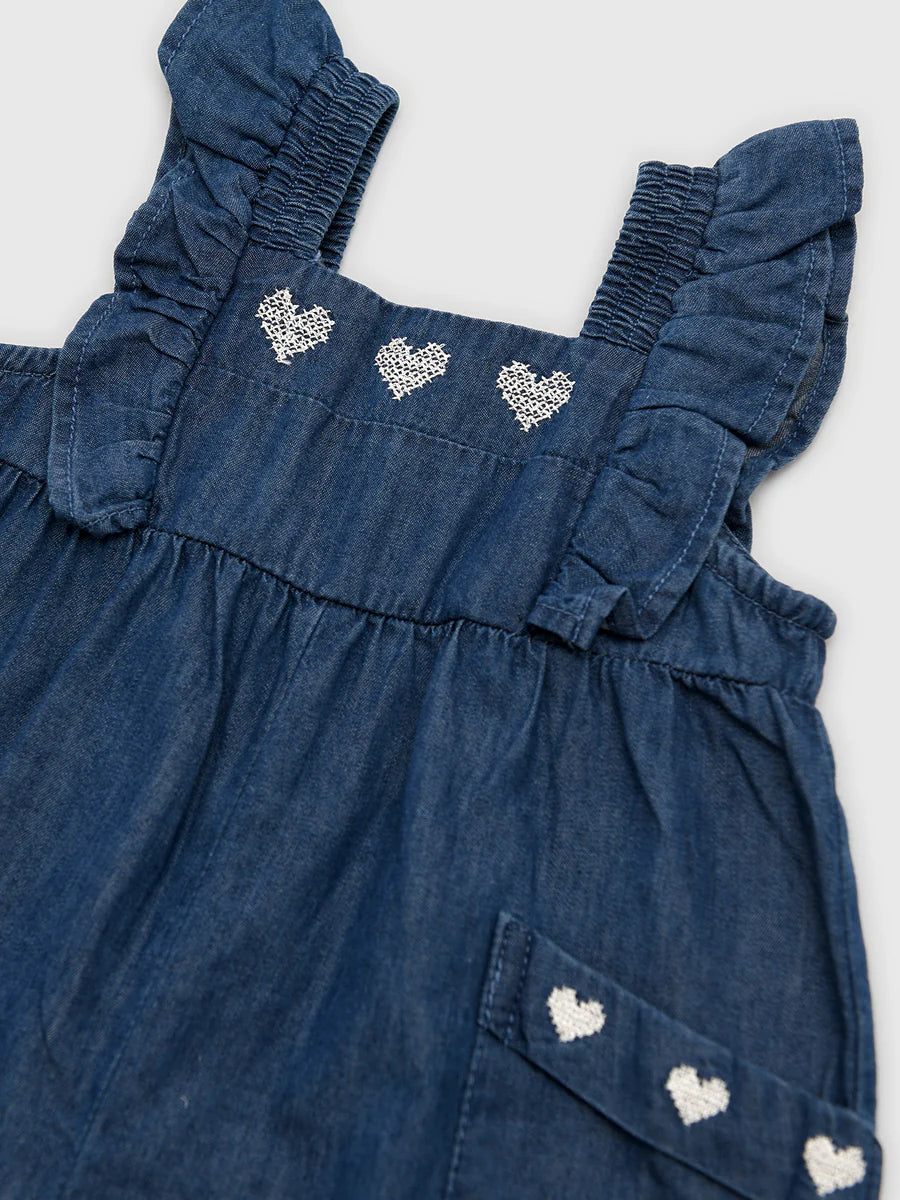 Mayoral – Embroidered Romper in Dark Denim