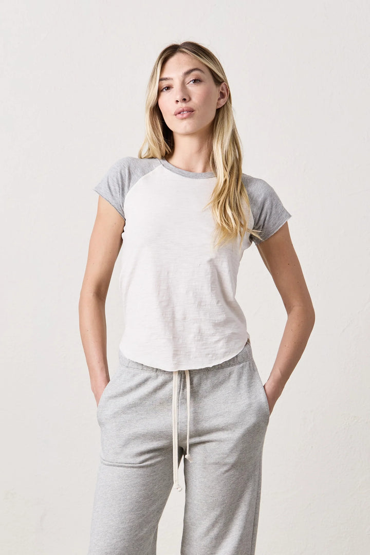 NSF – Tommy Colorblock Raglan Crew in Ivory and Heather Grey