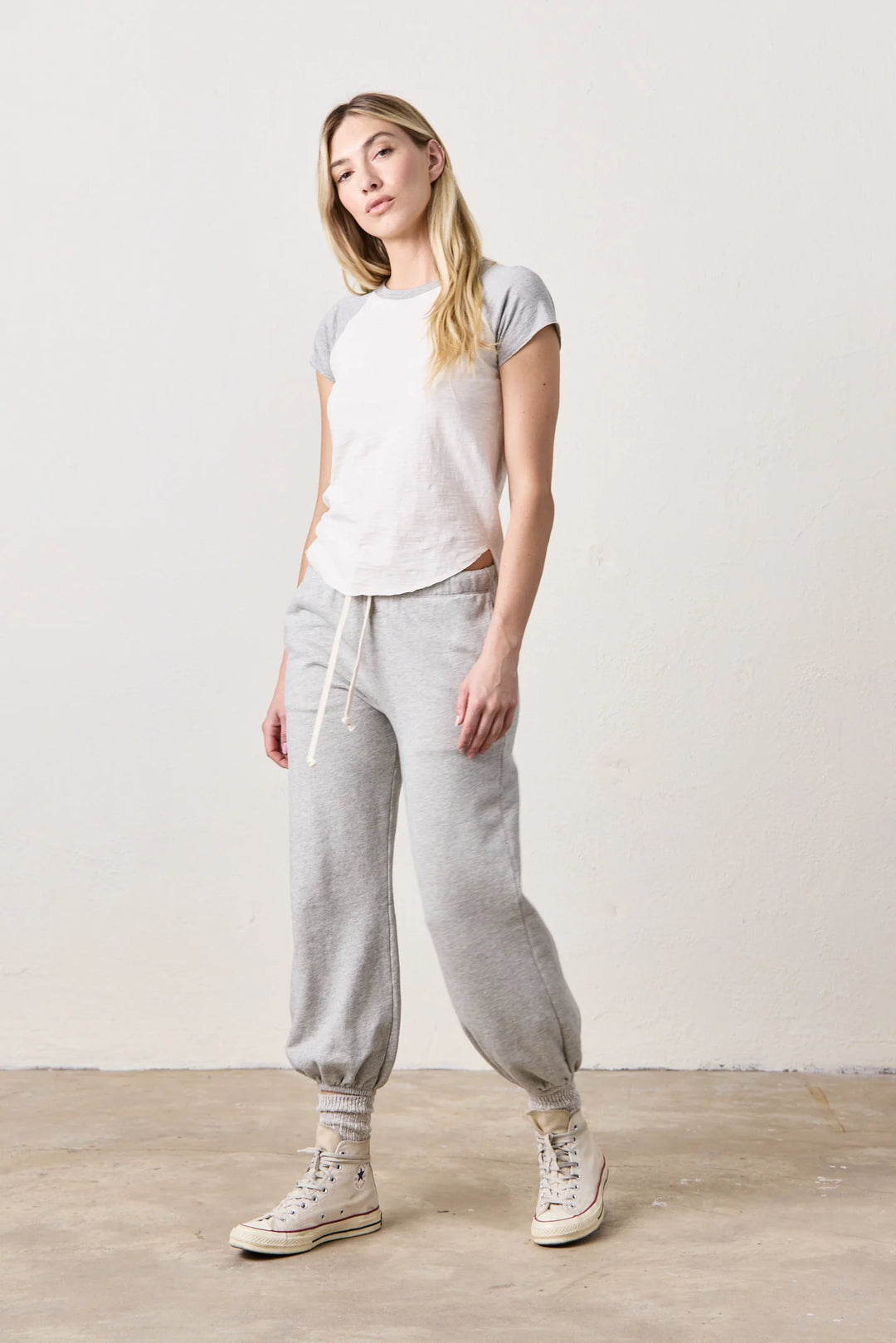 NSF – Tommy Colorblock Raglan Crew in Ivory and Heather Grey