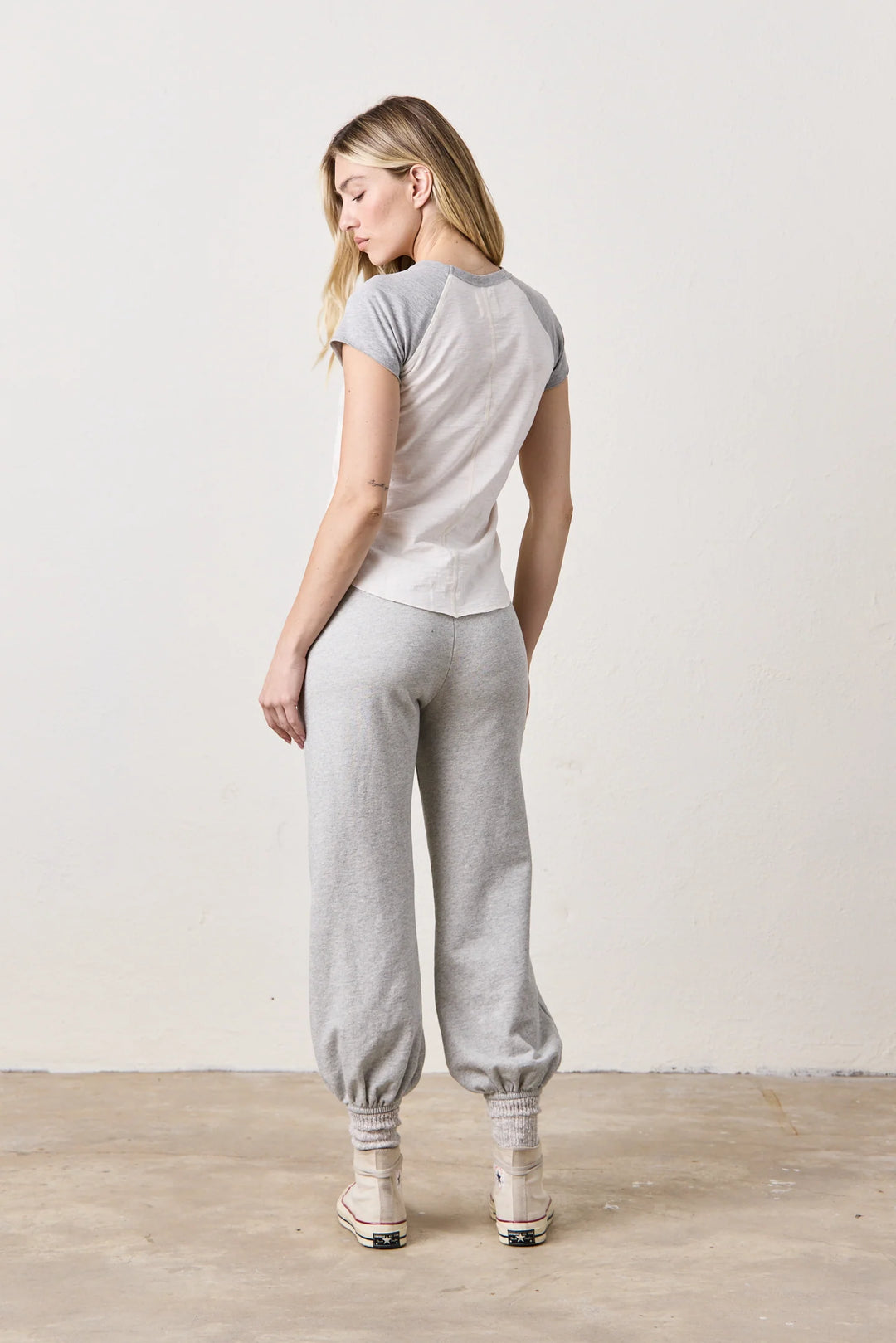 NSF – Tommy Colorblock Raglan Crew in Ivory and Heather Grey