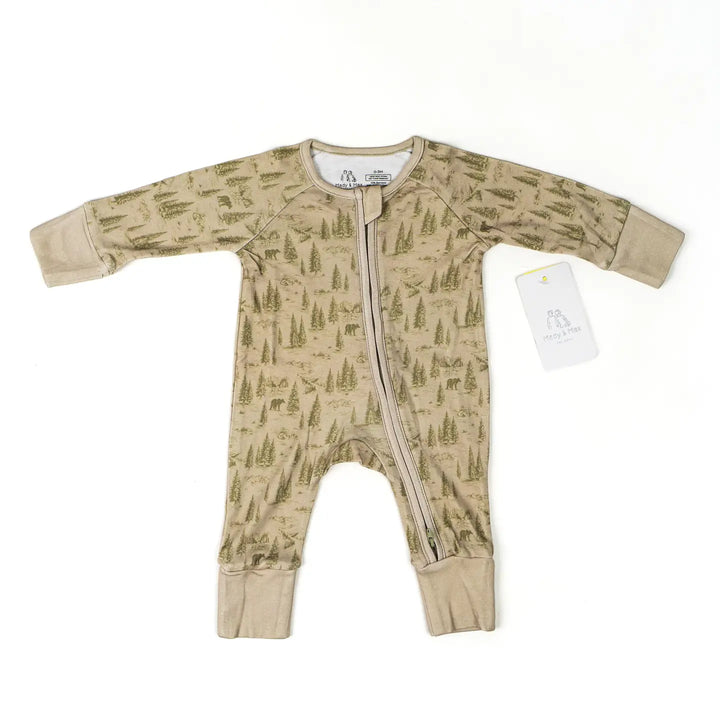 Mady & Max - Bamboo Zip Onesie in Green Bear