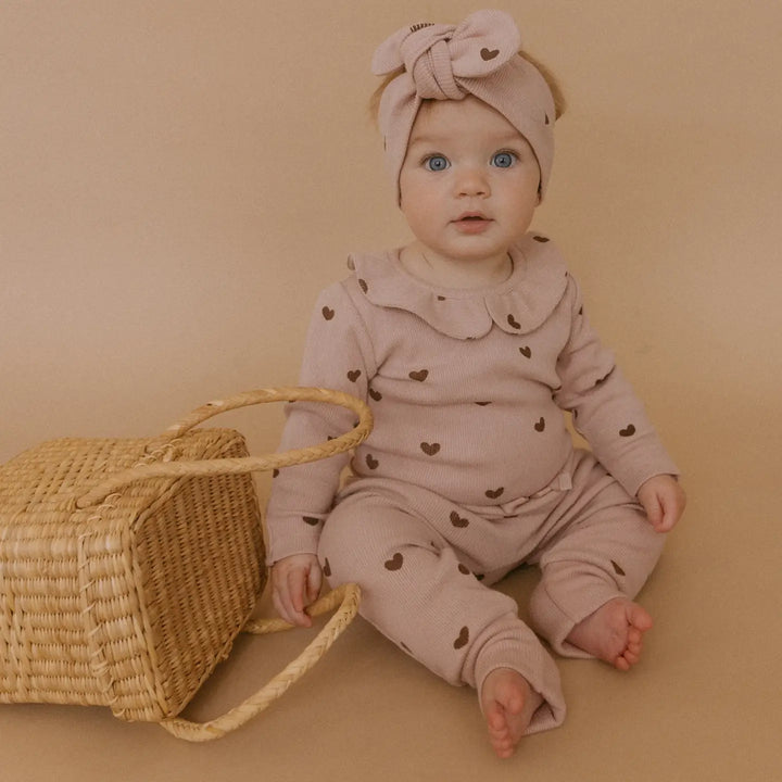 MakeMake Organics - Organic Ruffle Onesie + Pants Set in Hearts