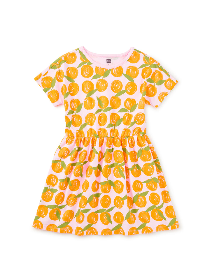 Tea Collection – Short Sleeve Twirl Dress in Valencia Orange