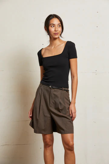 Perfect White Tee - Chloe Rib Sqaure Neck Top in True Black