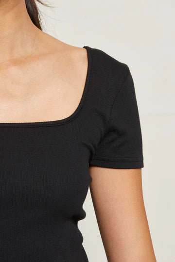 Perfect White Tee - Chloe Rib Sqaure Neck Top in True Black