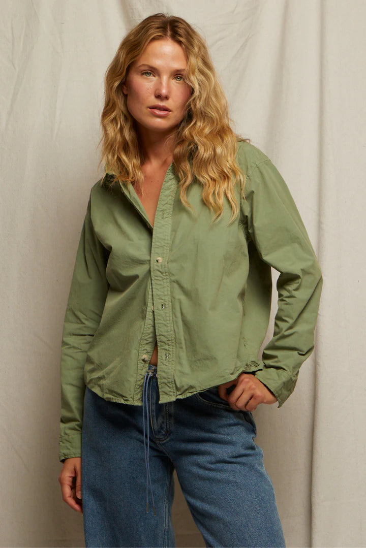 Perfect White Tee – James Cotton Poplin Button Down in Aloe