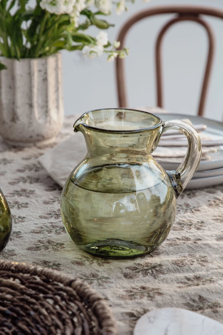 Villa Lua - Handblown Bola Pitcher in Olive Green