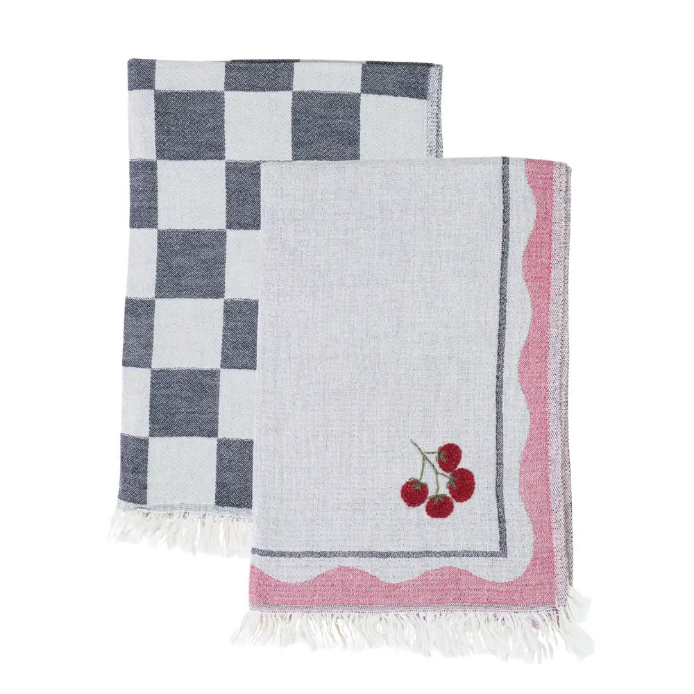 Olive & Loom –– Tomato Hand Stitched Kitchen Towel Set