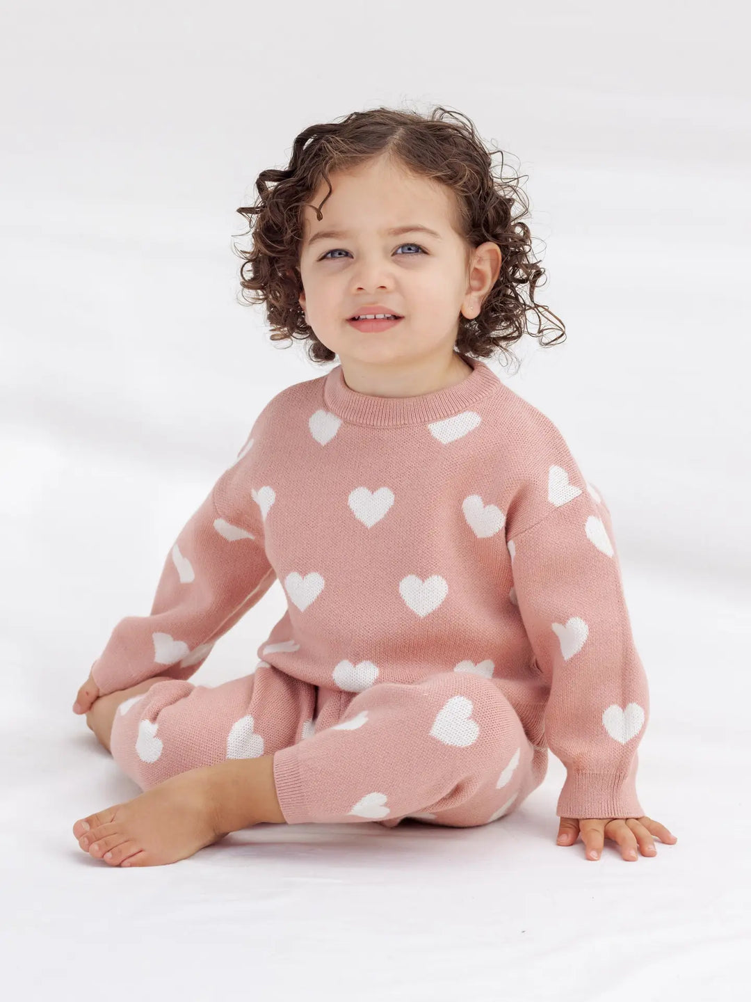 Quincy Mae – Heart Knit Sweater in Pink