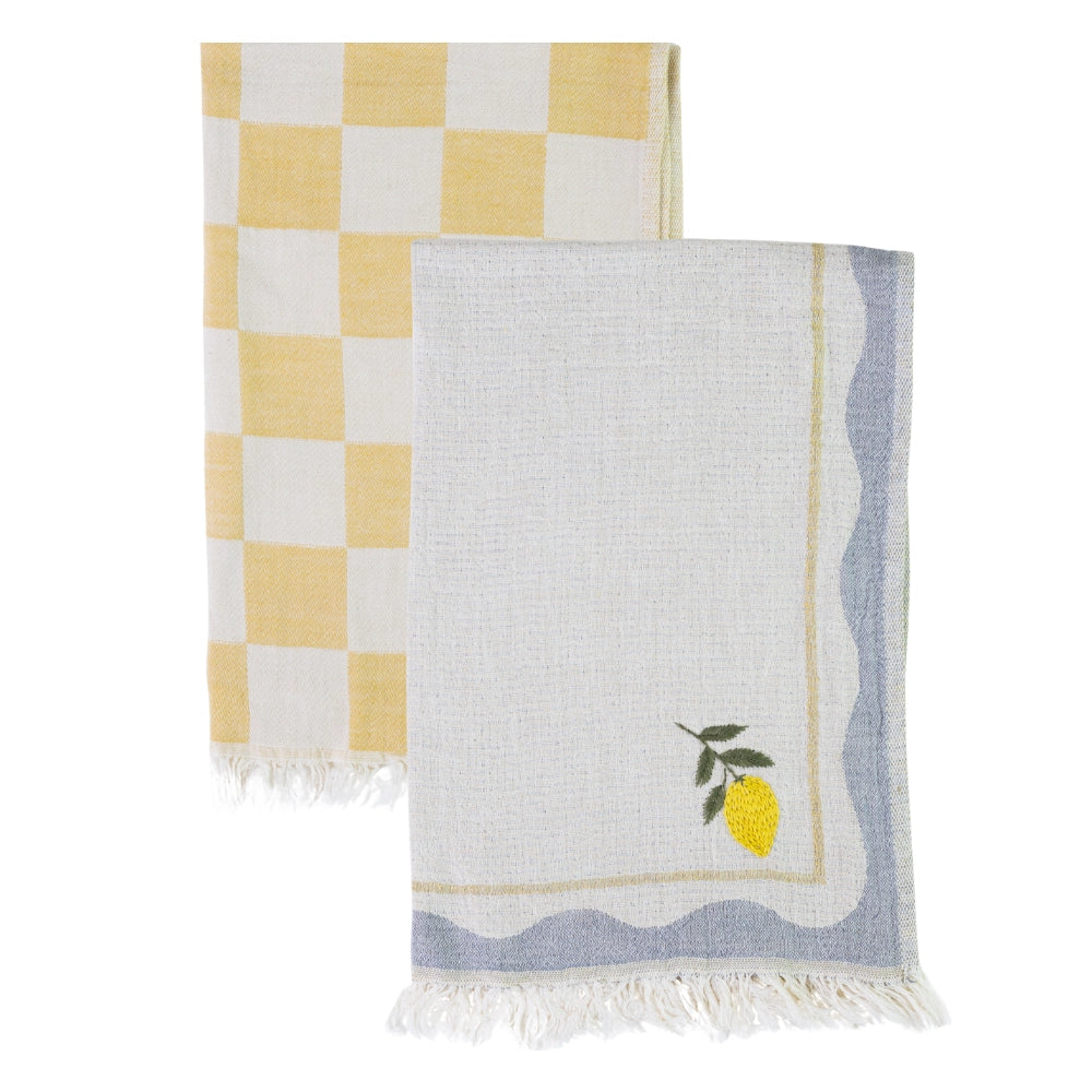 Olive & Loom –– Lemon Hand Stitched Kitchen Towel Set