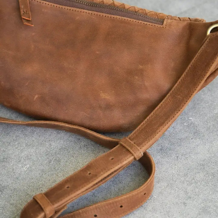 MANDRN - Woven Atlas Fanny Pack in Light Saddle