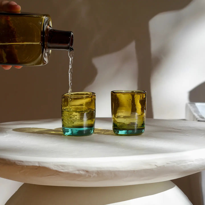 Magda Made - Bedside Recycled Glass Carafe and Glass Set in Amber