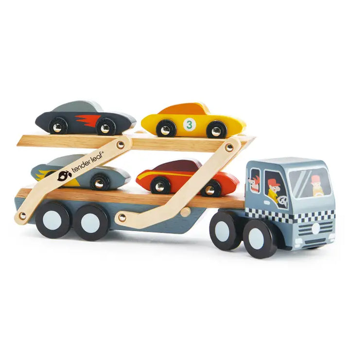 Tender Leaf Toys – Wooden Car Transporter + Cars
