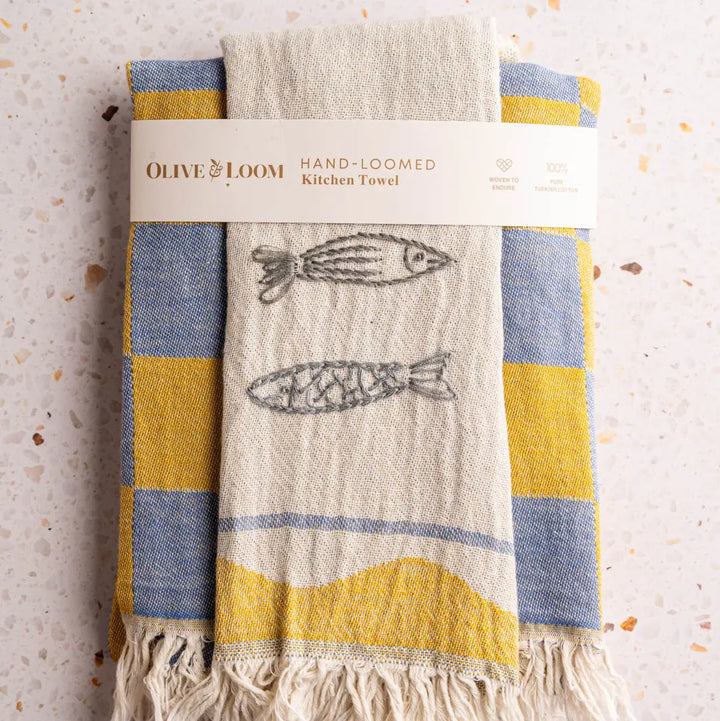 Olive & Loom –– Sardine Hand Stitched Kitchen Towel Set