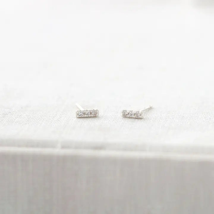 Kris Nations – Bar Dash Crystal Stud Earrings in Sterling Silver