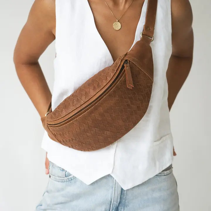 MANDRN - Woven Atlas Fanny Pack in Light Saddle