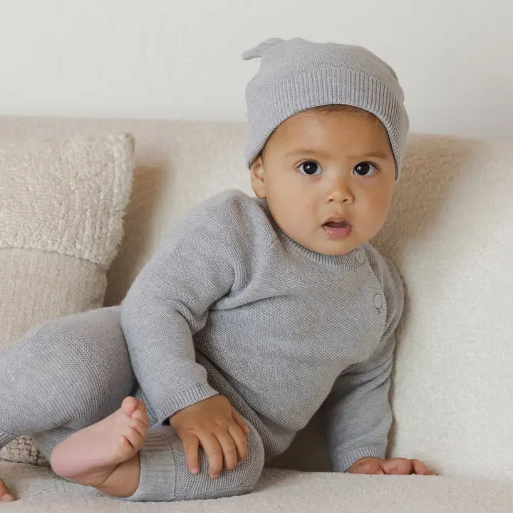 Quincy Mae – Baby Bear Beanie in Heathered Dusty Blue