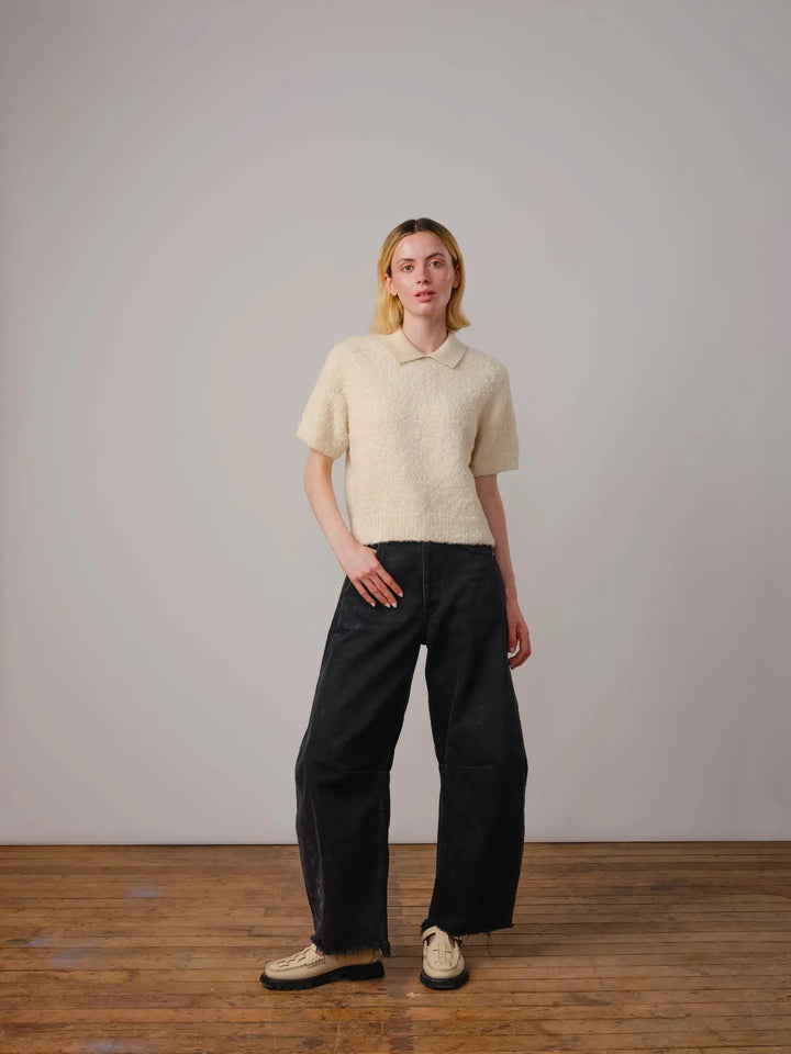 The Endery - The Ramona Boucle Short Sleeve Sweater in Calcite